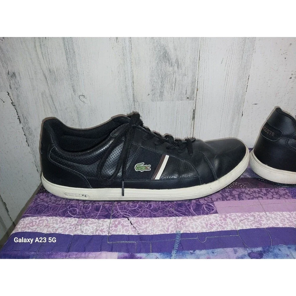 Lacoste Novas Ct Mens Sz 13 Black Leather Sneaker Shoes Low Top Lace Up